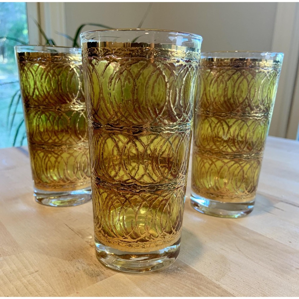 Vintage 1960s George Briard Gold Circle Whiskey Glasses Set of 3